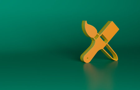 Orange Paint brush icon isolated on green background. Minimalism concept. 3D render illustrationの写真素材