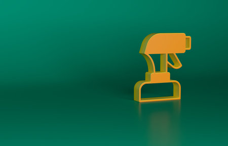 Orange Paint spray gun icon isolated on green background. Minimalism concept. 3D render illustrationの写真素材