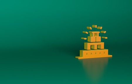 Orange Chichen Itza in Mayan icon isolated on green background. Ancient Mayan pyramid. Famous monument of Mexico. Minimalism concept. 3D render illustrationの写真素材