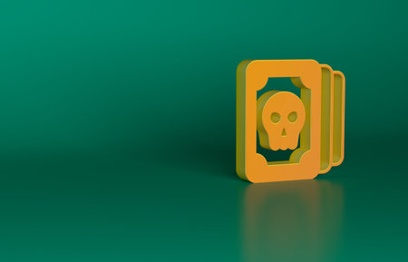 Orange Tarot cards icon isolated on green background. Magic occult set of tarot cards. Minimalism concept. 3D render illustrationの写真素材