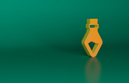 Orange Bottle with potion icon isolated on green background. Flask with magic potion. Happy Halloween party. Minimalism concept. 3D render illustrationの写真素材
