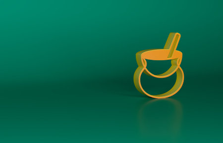 Orange Witch cauldron icon isolated on green background. Happy Halloween party. Minimalism concept. 3D render illustrationの写真素材