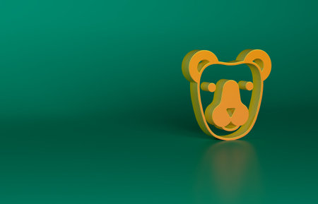 Orange Bear head icon isolated on green background. Minimalism concept. 3D render illustrationの写真素材
