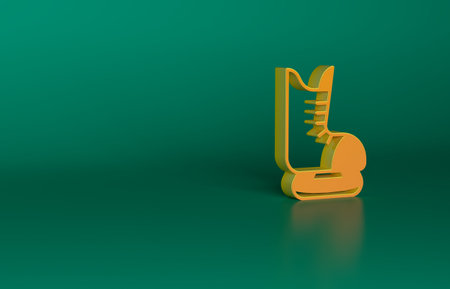 Orange Skates icon isolated on green background. Ice skate shoes icon. Sport boots with blades. Minimalism concept. 3D render illustrationの写真素材