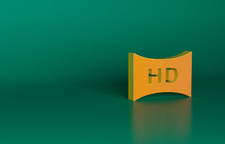 Orange Hd movie, tape, frame icon isolated on green background. Minimalism concept. 3D render illustrationの写真素材