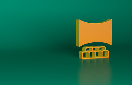 Orange Cinema auditorium with screen icon isolated on green background. Minimalism concept. 3D render illustrationの写真素材