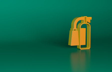 Orange Fire extinguisher icon isolated on green background. Minimalism concept. 3D render illustrationの写真素材