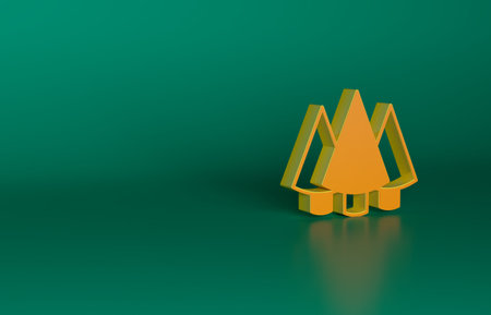 Orange Christmas tree icon isolated on green background. Merry Christmas and Happy New Year. Minimalism concept. 3D render illustrationの写真素材