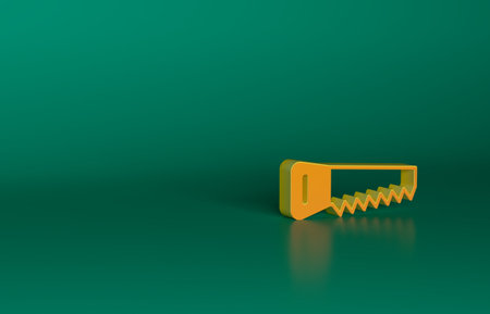 Orange Hand saw icon isolated on green background. Minimalism concept. 3D render illustrationの写真素材