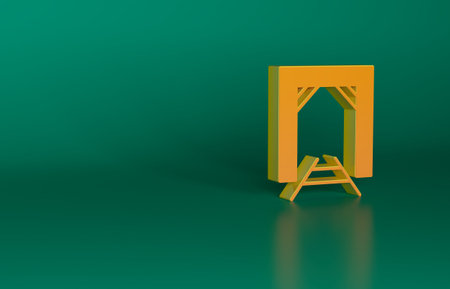 Orange Mine entrance icon isolated on green background. Minimalism concept. 3D render illustrationの写真素材