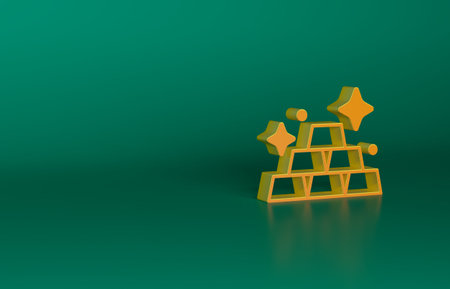 Orange Gold bars icon isolated on green background. Banking business concept. Minimalism concept. 3D render illustrationの写真素材