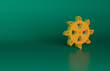 Orange Bucket wheel excavator icon isolated on green background. Minimalism concept. 3D render illustrationの写真素材
