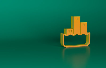 Orange Award over sports winner podium icon isolated on green background. Minimalism concept. 3D render illustrationの写真素材