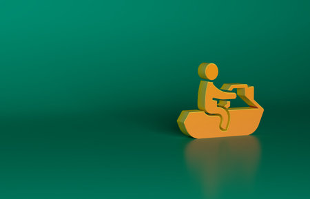Orange Jet ski icon isolated on green background. Water scooter. Extreme sport. Minimalism concept. 3D render illustrationの写真素材