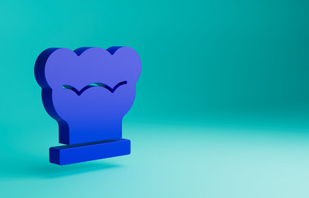 Blue Chef hat icon isolated on blue background. Cooking symbol. Cooks hat. Minimalism concept. 3D render illustrationの写真素材