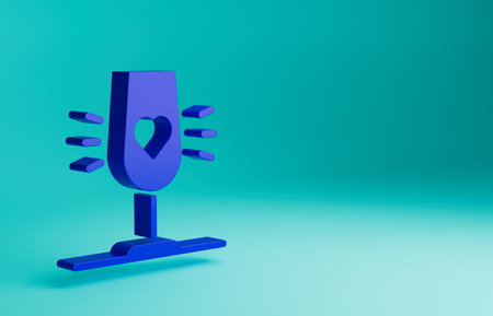 Blue Wine glass icon isolated on blue background. Wineglass sign. Favorite wine. Minimalism concept. 3D render illustrationの写真素材
