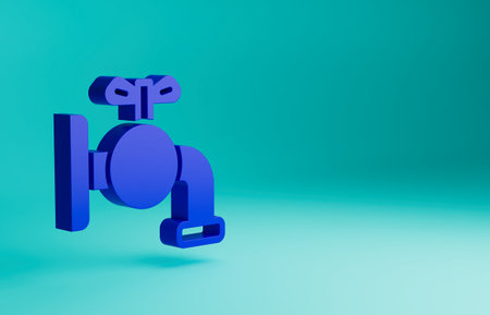 Blue Tap for a barrel icon isolated on blue background. Minimalism concept. 3D render illustrationの写真素材
