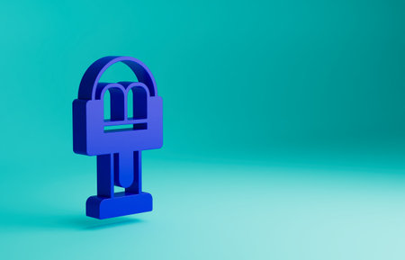 Blue Attraction carousel icon isolated on blue background. Amusement park. Childrens entertainment playground, recreation park. Minimalism concept. 3D render illustrationの写真素材