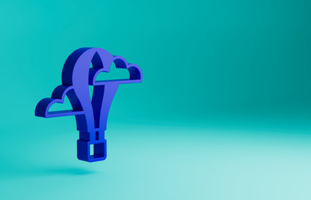 Blue Hot air balloon icon isolated on blue background. Air transport for travel. Minimalism concept. 3D render illustrationの写真素材