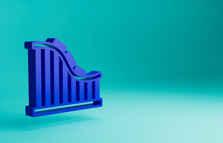 Blue Roller coaster icon isolated on blue background. Amusement park. Childrens entertainment playground, recreation park. Minimalism concept. 3D render illustrationの写真素材