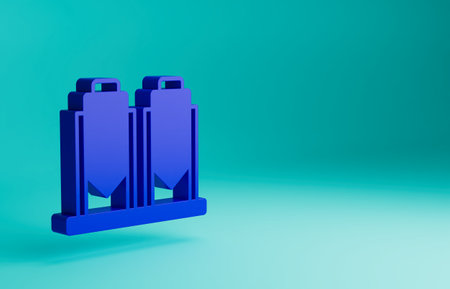 Blue Traditional brewing vessels in brewery icon isolated on blue background. Beer brewing process. Distillery plant, brewery. Minimalism concept. 3D render illustrationの写真素材