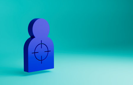 Blue Human target sport for shooting icon isolated on blue background. Clean target with numbers for shooting range or shooting. Minimalism concept. 3D render illustrationの写真素材