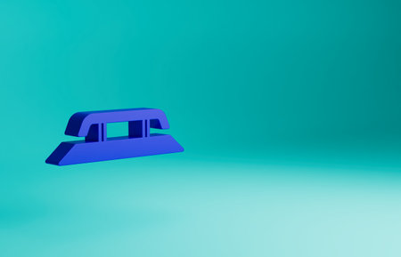 Blue Skateboard stairs with rail icon isolated on blue background. Minimalism concept. 3D render illustrationの写真素材