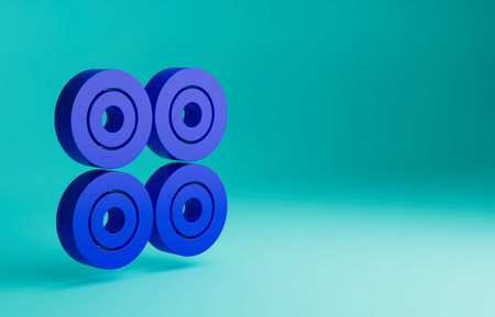 Blue Skateboard wheel icon isolated on blue background. Skate wheel. Minimalism concept. 3D render illustrationの写真素材
