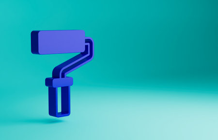 Blue Paint roller brush icon isolated on blue background. Minimalism concept. 3D render illustrationの写真素材