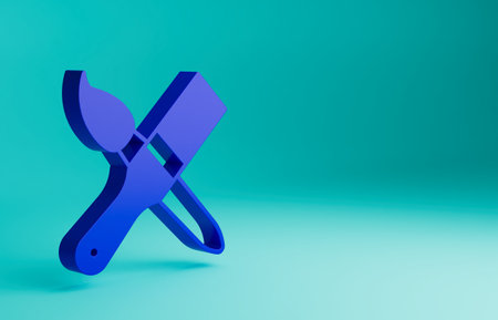 Blue Paint brush icon isolated on blue background. Minimalism concept. 3D render illustrationの写真素材