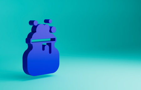 Blue Witch cauldron icon isolated on blue background. Happy Halloween party. Minimalism concept. 3D render illustrationの写真素材