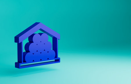 Blue Wooden logs icon isolated on blue background. Stack of firewood. Minimalism concept. 3D render illustrationの写真素材