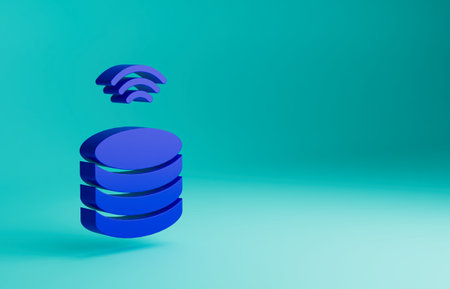 Blue Smart Server, Data, Web Hosting icon isolated on blue background. Internet of things concept with wireless connection. Minimalism concept. 3D render illustrationの写真素材
