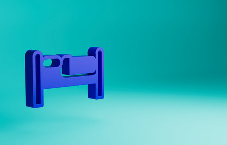 Blue Bed icon isolated on blue background. Minimalism concept. 3D render illustrationの写真素材