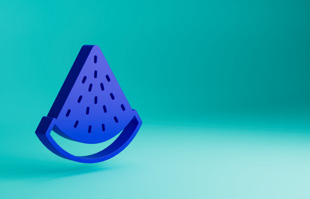 Blue Watermelon icon isolated on blue background. Minimalism concept. 3D render illustrationの写真素材