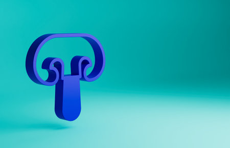 Blue Mushroom icon isolated on blue background. Minimalism concept. 3D render illustrationの写真素材