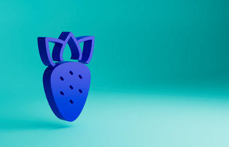Blue Strawberry icon isolated on blue background. Minimalism concept. 3D render illustrationの写真素材
