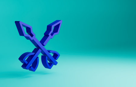 Blue Medieval arrows icon isolated on blue background. Medieval weapon. Minimalism concept. 3D render illustrationの写真素材