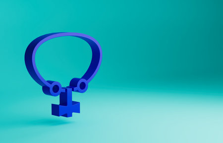 Blue Necklace with gem icon isolated on blue background. Minimalism concept. 3D render illustrationの写真素材