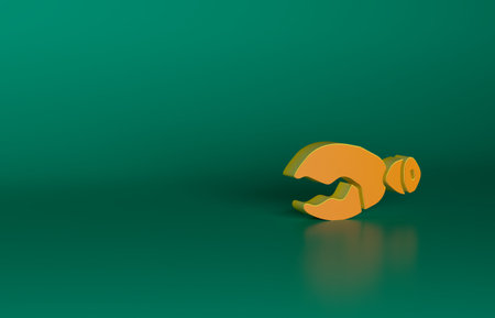 Orange Lobster or crab claw icon isolated on green background. Minimalism concept. 3D render illustrationの写真素材