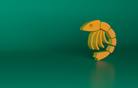 Orange Shrimp icon isolated on green background. Minimalism concept. 3D render illustrationの写真素材
