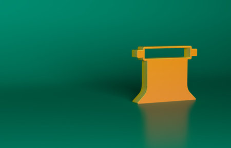 Orange Empty photo studio icon isolated on green background. Screen backdrop. Minimalism concept. 3D render illustrationの写真素材