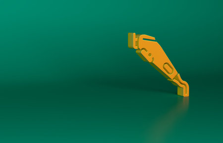 Orange Electrical hair clipper or shaver icon isolated on green background. Barbershop symbol. Minimalism concept. 3D render illustrationの写真素材