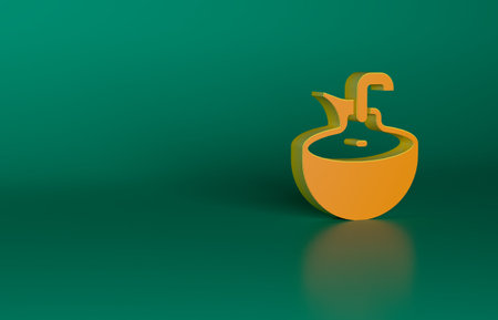 Orange Washbasin icon isolated on green background. Barber washing chair with washbasin. Hair washing chair. Minimalism concept. 3D render illustrationの写真素材
