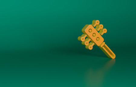 Orange Hairbrush icon isolated on green background. Comb hair sign. Barber symbol. Minimalism concept. 3D render illustrationの写真素材