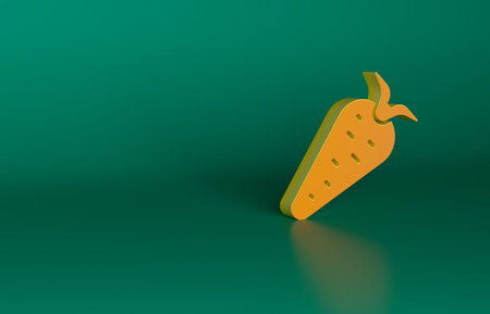 Orange Carrot icon isolated on green background. Minimalism concept. 3D render illustrationの写真素材