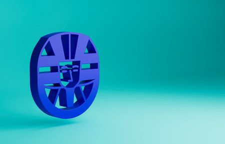 Blue Egyptian pharaoh icon isolated on blue background. Minimalism concept. 3D render illustrationの写真素材