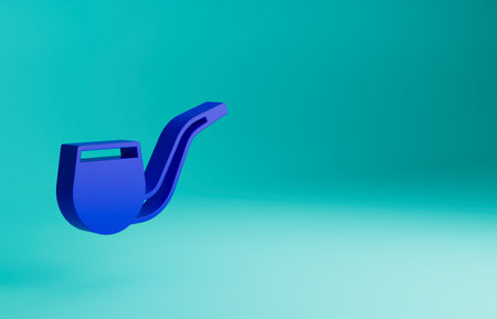 Blue No pipe smoking icon isolated on blue background. Dont smoke. Tobacco pipe. Minimalism concept. 3D render illustrationの写真素材