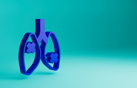 Blue Disease lungs icon isolated on blue background. Minimalism concept. 3D render illustrationの写真素材
