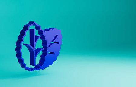 Blue Tobacco leaf icon isolated on blue background. Tobacco leaves. Minimalism concept. 3D render illustrationの写真素材